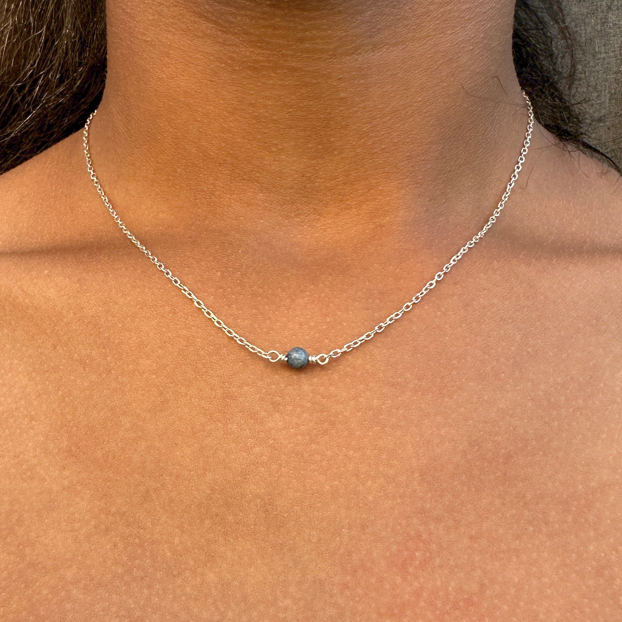 "Collier une pierre Quibilah argent lapizs lazuli - bijou minimaliste artisanal EMIKemi"