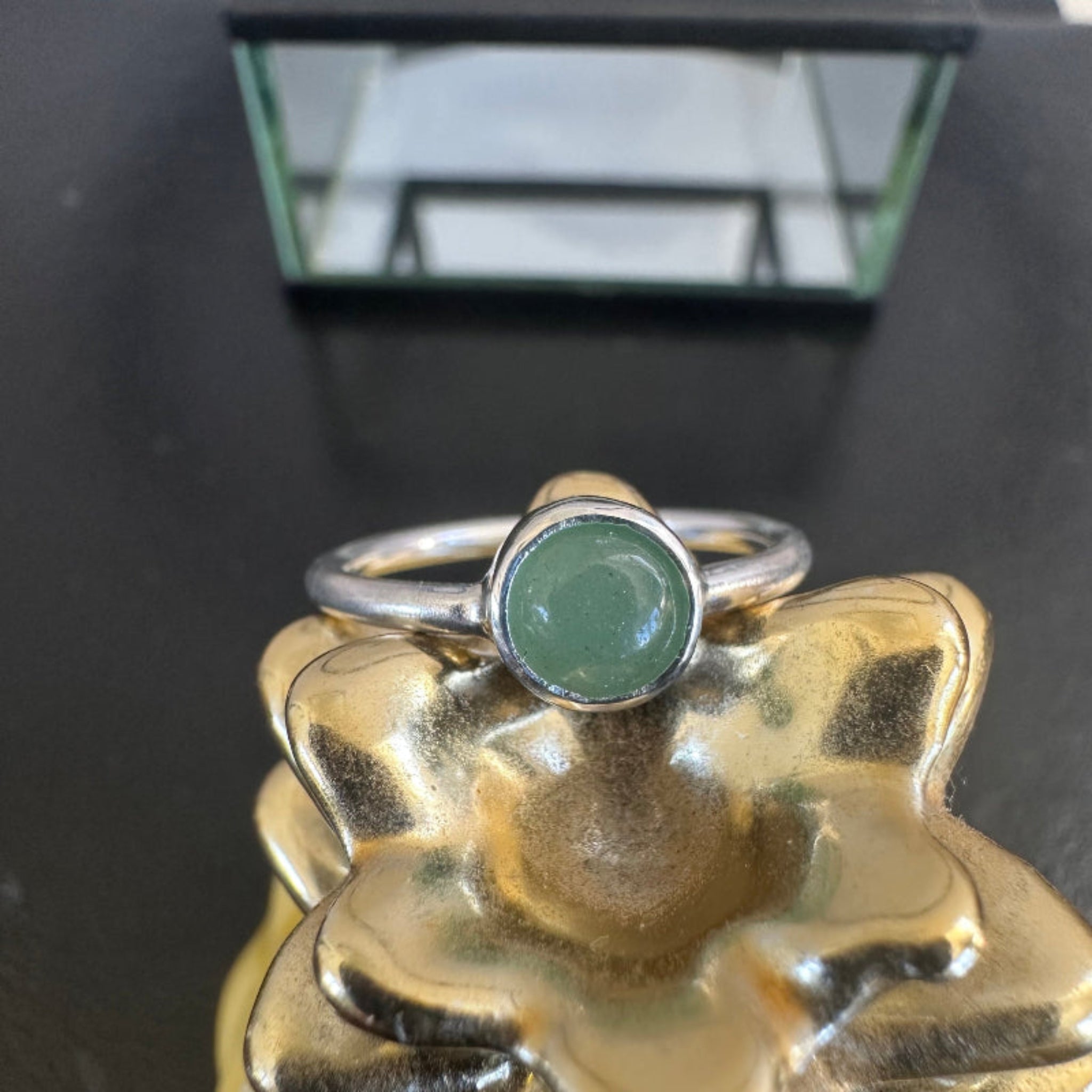 "Bague sertis clos Dunya aventurine verte - argent 925 fait main Bretagne"