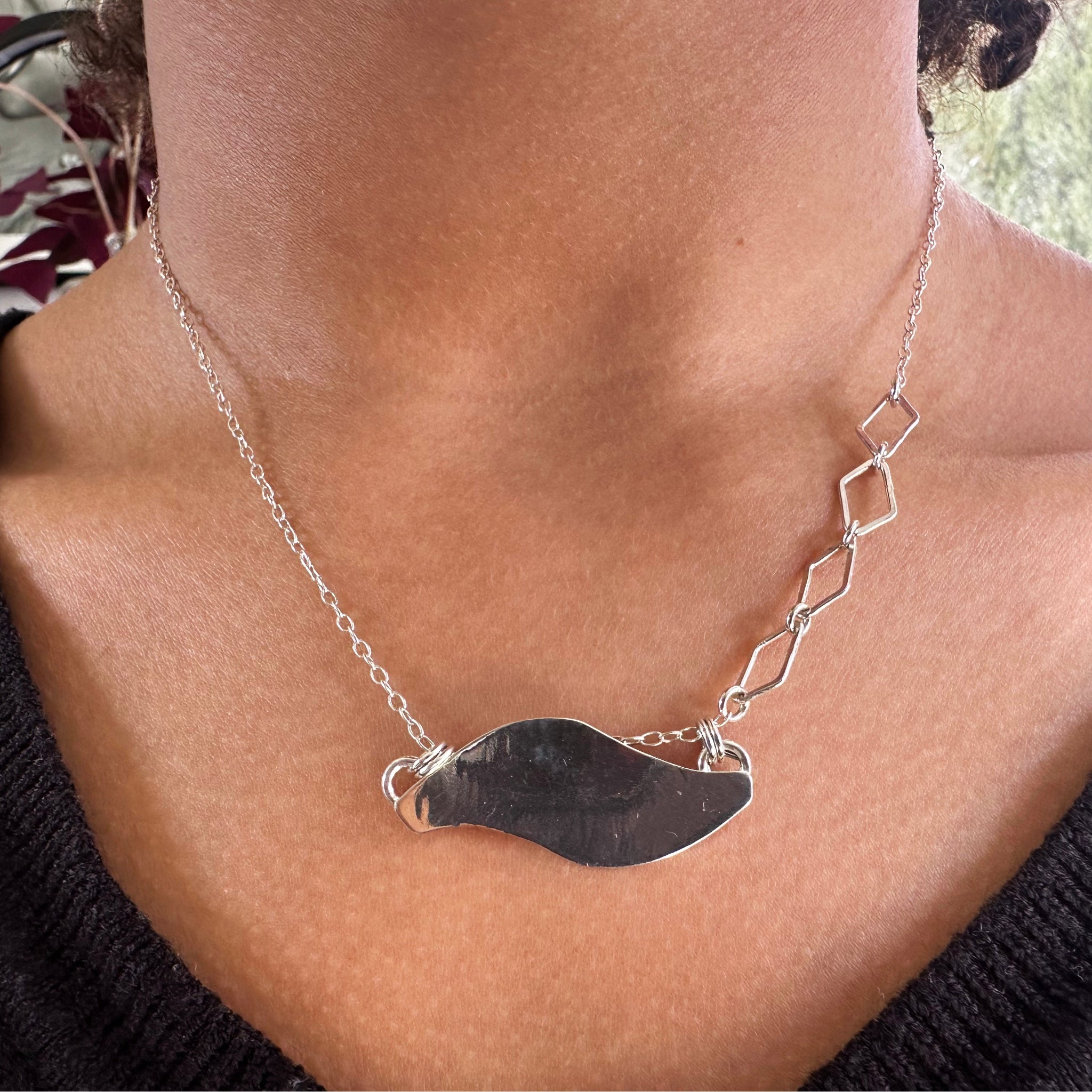 "Collier Yeleen en argent 925 - pendentif plaque chaîne forçat losanges EMIKemi"